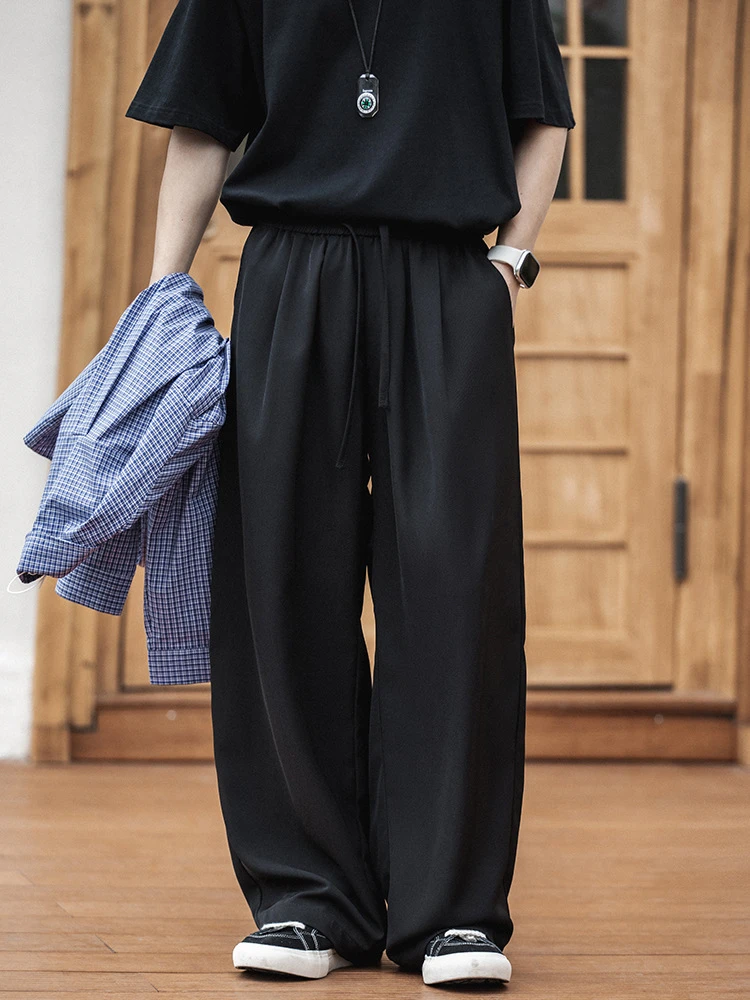 TT Pantalon décontracté pour homme, respirant, taille mi-haute élastique, coupe droite ample, tombé fluide, infroissable, mi-saison